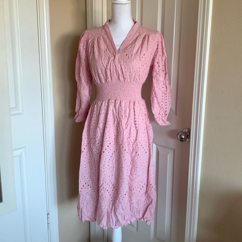 Pink eyelet dress small to large.